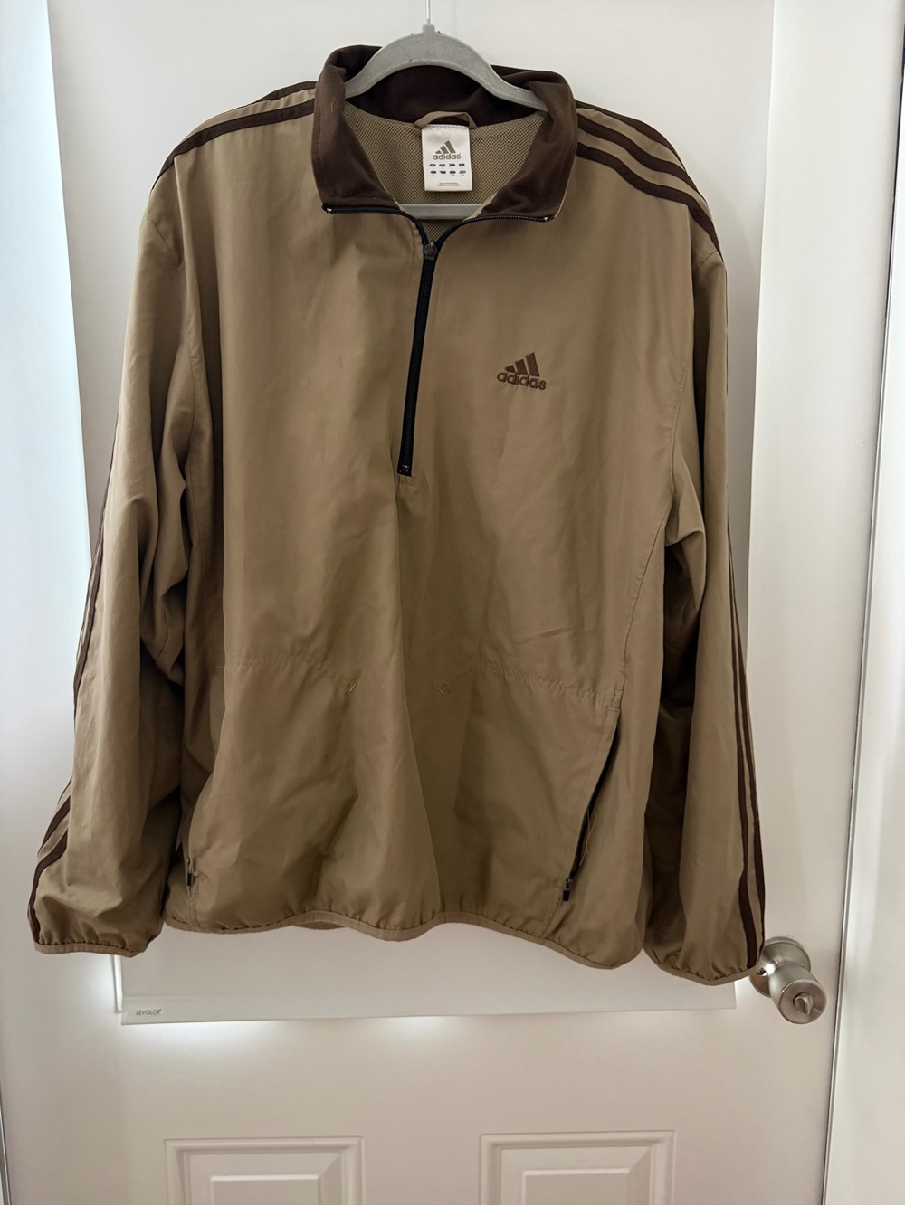 adidas Men’s Tan and Dark Brown Quarter-Zip Windbreaker